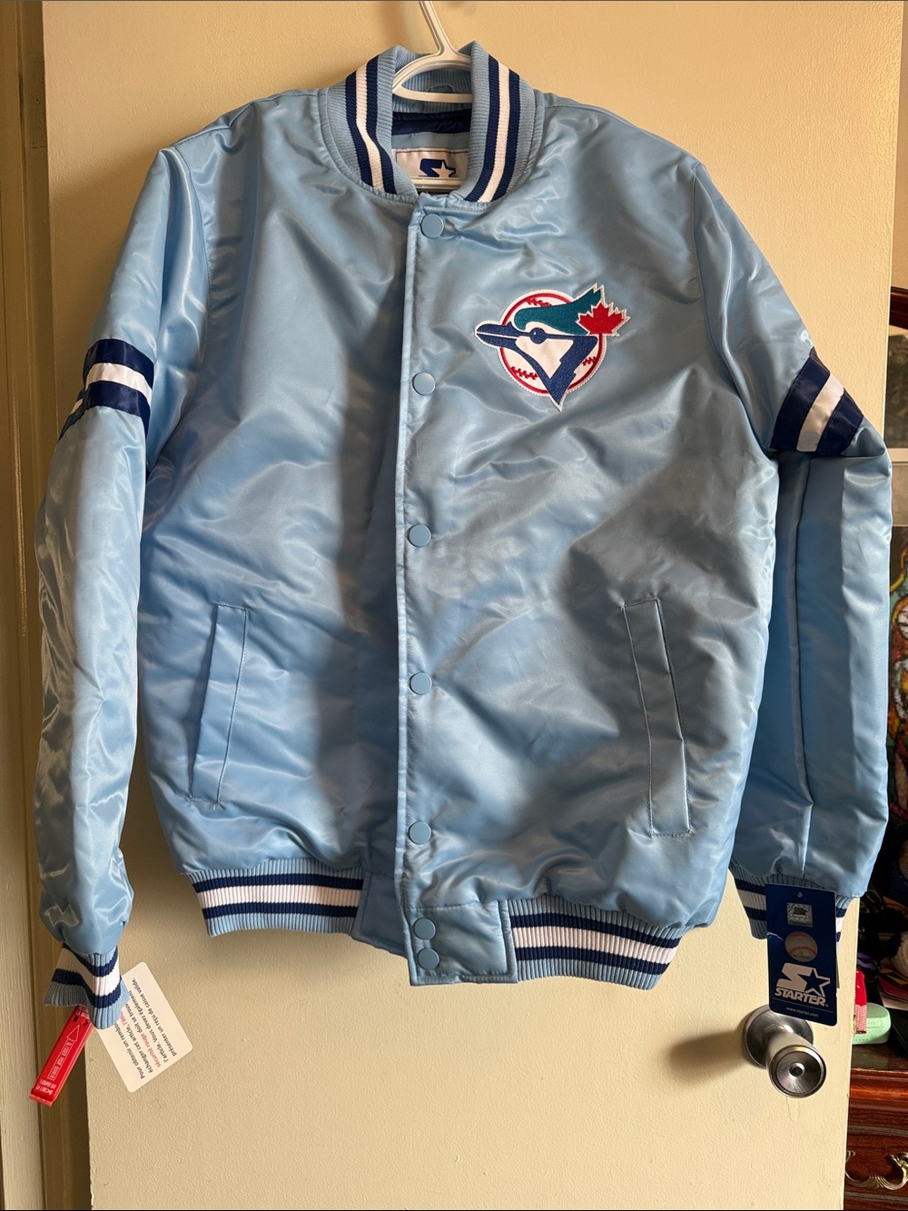 STARTER Light Blue Toronto Blue Jays Satin Jacket with Navy Trim